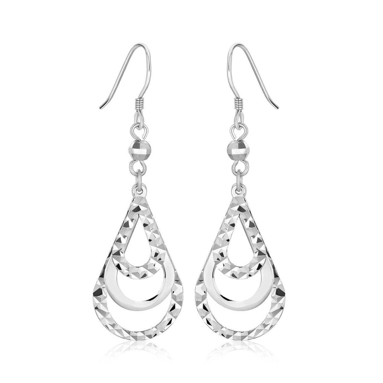 Sterling Silver Textured Graduated Open Teardrop Dangling Style Earrings Earrings Angelucci Jewelry   