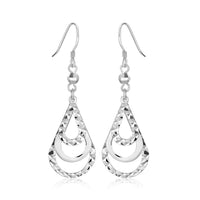 Thumbnail for Sterling Silver Textured Graduated Open Teardrop Dangling Style Earrings Earrings Angelucci Jewelry   