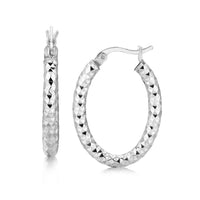 Thumbnail for Sterling Silver Thick Hoop Diamond Cut Textured Earrings with Rhodium Plating Earrings Angelucci Jewelry   