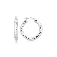 Thumbnail for Sterling Silver Thick Rhodium Plated Faceted Design Hoop Earrings Earrings Angelucci Jewelry   