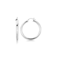 Thumbnail for Sterling Silver Thick Rhodium Plated Polished Hoop Style Earrings (35mm) Earrings Angelucci Jewelry   