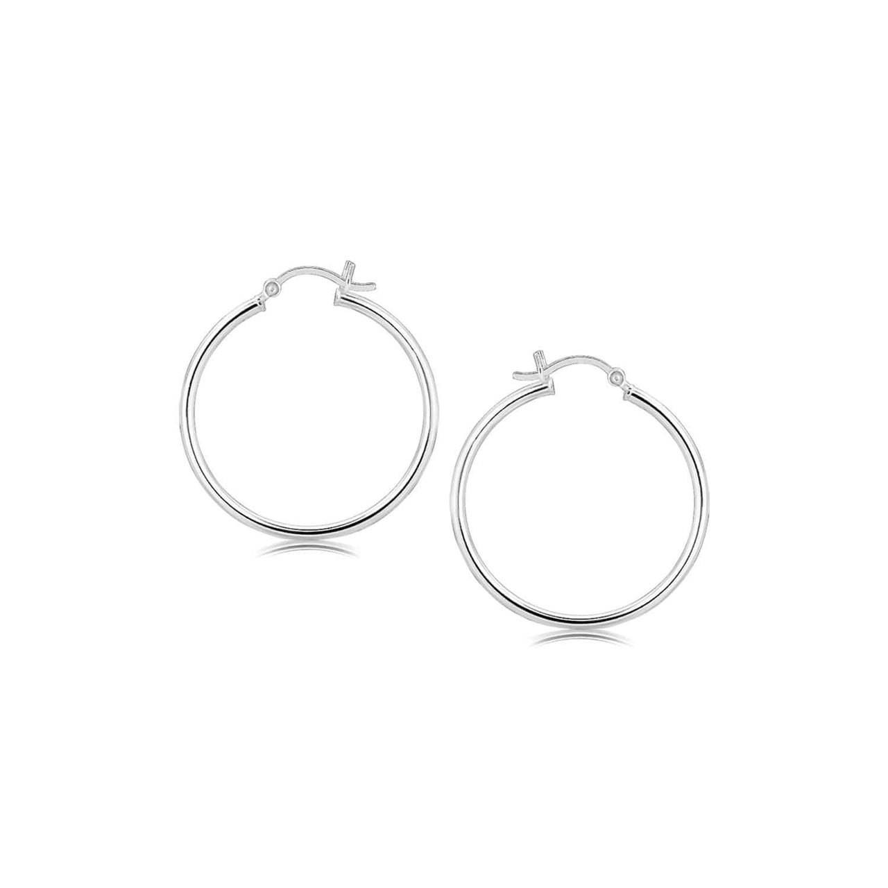 Sterling Silver Thin Polished Hoop Style Earrings with Rhodium Plating (30mm) Earrings Angelucci Jewelry   