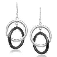 Thumbnail for Sterling Silver with Black Plating Dual Open Circle Diamond Dust Earrings Earrings Angelucci Jewelry   