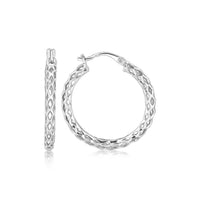 Thumbnail for Sterling Silver Woven Design Hoop Earrings with Rhodium Plating Earrings Angelucci Jewelry   