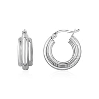 Thumbnail for Three-Row Graduated Round Hoop Earrings in Sterling Silver Earrings Angelucci Jewelry   