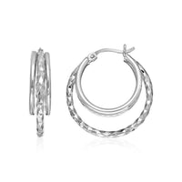 Thumbnail for Two-Part Graduated Polished and Textured Hoop Earrings in Sterling Silver Earrings Angelucci Jewelry   