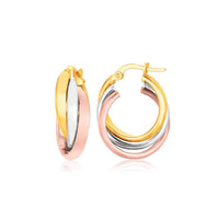 Thumbnail for 14k Tri-Color Gold Domed Tube Intertwined Earrings Earrings Angelucci Jewelry   