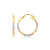 Thumbnail for 14k Tri-Color Textured Hoop Earrings (1inch Diameter) Earrings Angelucci Jewelry   
