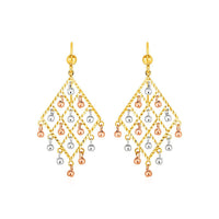Thumbnail for Textured Chandelier Earrings with Ball Drops in 14k Tri Color Gold Earrings Angelucci Jewelry   