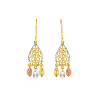 Thumbnail for Textured Teardrop Chandelier Earrings in 14k Tri Color Gold Earrings Angelucci Jewelry   