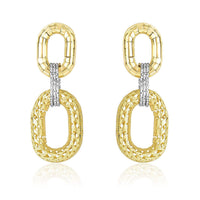 Thumbnail for 14k Two-Tone Gold Diamond Cut Texture Oval Shape Drop Earrings Earrings Angelucci Jewelry   