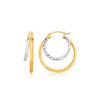 Thumbnail for 14k Two Tone Gold Double Hoop Hammered Texture Earrings Earrings Angelucci Jewelry   