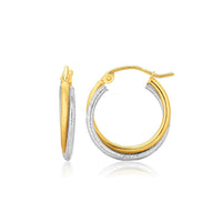 Thumbnail for 14k Two Tone Gold Double Polished and Textured Hoop Earrings Earrings Angelucci Jewelry   