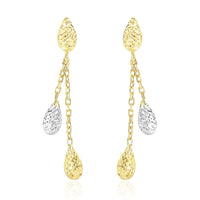 Thumbnail for 14k Two-Tone Gold Double Row Chain Earrings with Diamond Cut Teardrops Earrings Angelucci Jewelry   