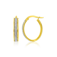 Thumbnail for 14k Two-Tone Gold Glitter Center Oval Hoop Earrings Earrings Angelucci Jewelry   