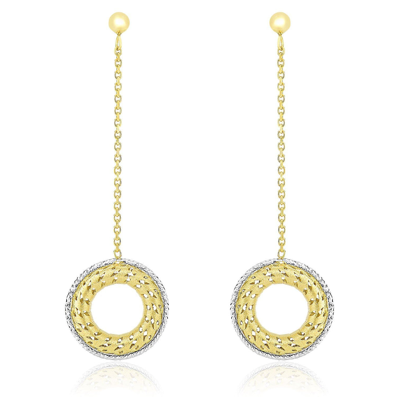 14k Two-Tone Gold Mesh Donut Motif Chain Dangling Earrings Earrings Angelucci Jewelry   