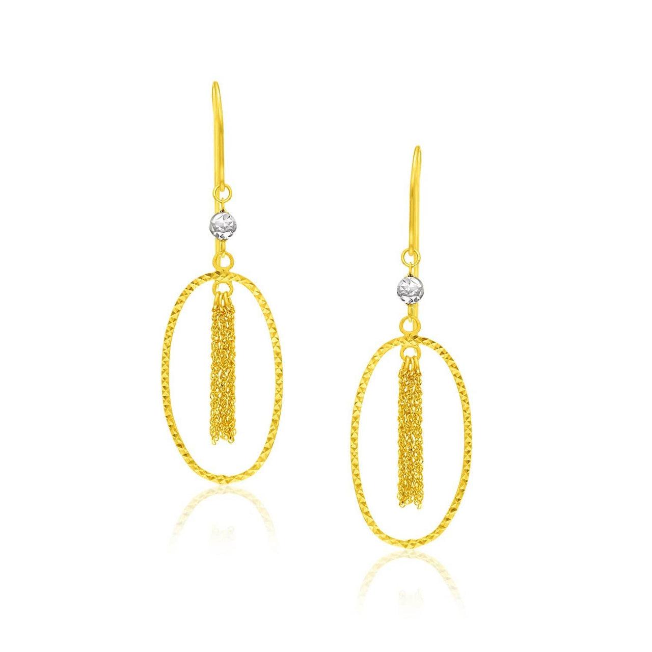 14k Two-Tone Yellow and White Gold Oval Hoop Earrings with Tassels Earrings Angelucci Jewelry   