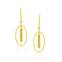 Thumbnail for 14k Two-Tone Yellow and White Gold Oval Hoop Earrings with Tassels Earrings Angelucci Jewelry   