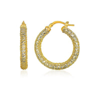 Thumbnail for 14k Two-Tone Yellow and White Gold Sparkle Texture Hoop Earrings Earrings Angelucci Jewelry   