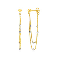 Thumbnail for Hanging Chain Post Earrings with Bead Accents in 14k Yellow and White Gold Earrings Angelucci Jewelry   