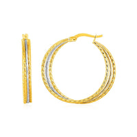 Thumbnail for Three Part Textured Hoop Earrings in 14k Yellow and White Gold Earrings Angelucci Jewelry   