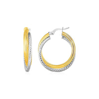 Thumbnail for Two Part Textured and Shiny Hoop Earrings in 14k Yellow and White Gold Earrings Angelucci Jewelry   