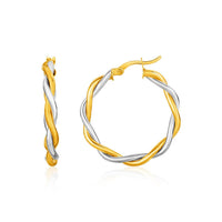 Thumbnail for Two-Tone Twisted Wire Round Hoop Earrings in 10k Yellow and White Gold Earrings Angelucci Jewelry   