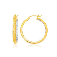 Thumbnail for Two-Tone Yellow and White Gold Medium Patterned Hoop Earrings Earrings Angelucci Jewelry   