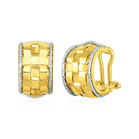 Thumbnail for Wide Hoop Earrings with Basket Weave Texture in 14k Yellow and White Gold Earrings Angelucci Jewelry   