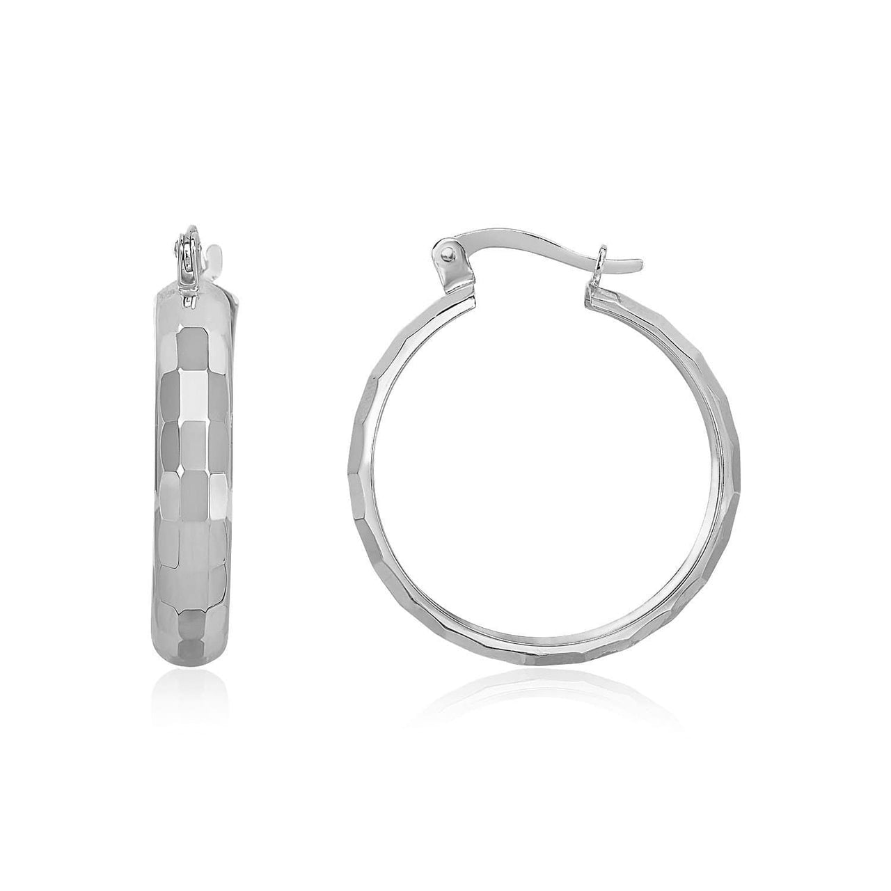 10k White Gold Geometric Textured Hoop Style Earrings Earrings Angelucci Jewelry   