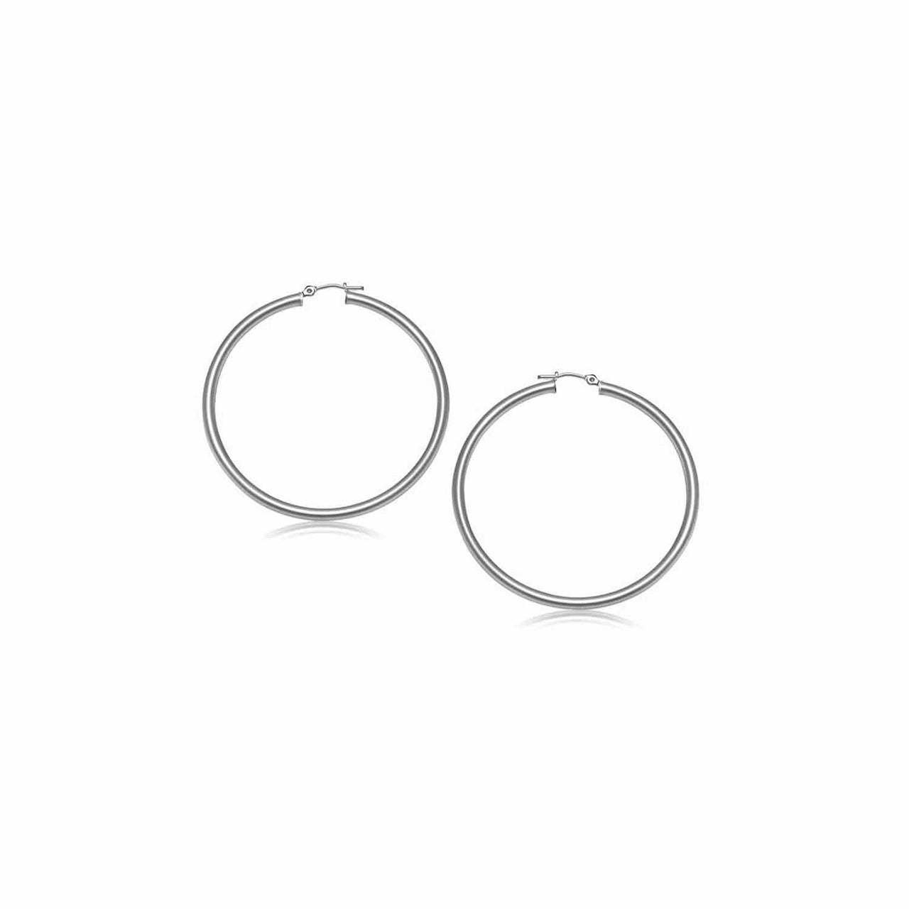 10k White Gold Polished Hoop Earrings (15 mm) Earrings Angelucci Jewelry   