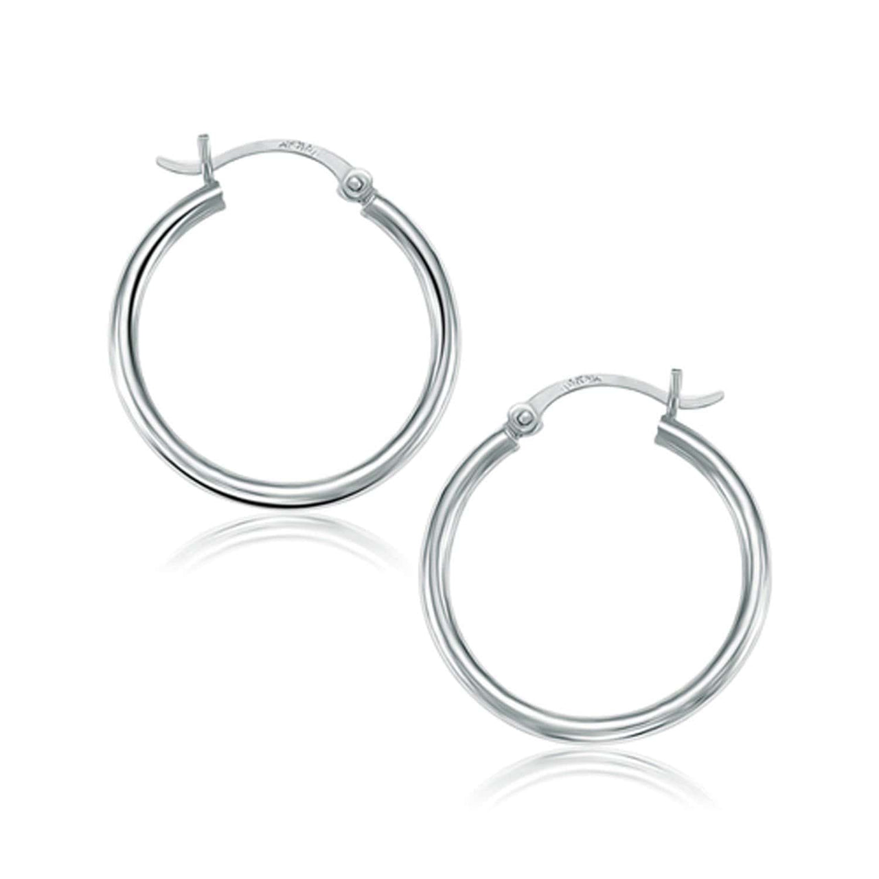 10k White Gold Polished Hoop Earrings (25 mm) Earrings Angelucci Jewelry   