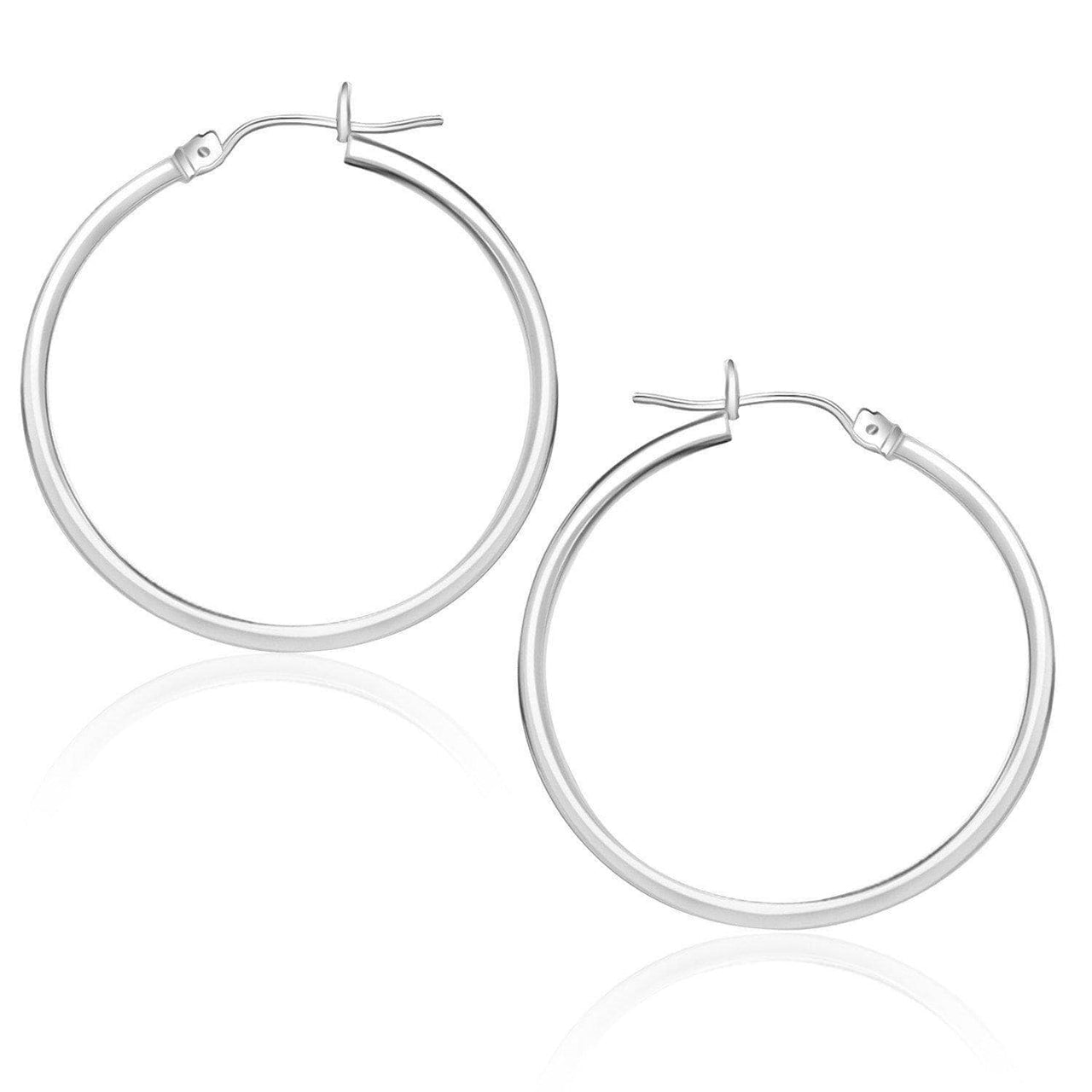 10k White Gold Polished Hoop Earrings (25 mm) Earrings Angelucci Jewelry   