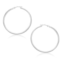 Thumbnail for 10k White Gold Polished Hoop Earrings (30mm) Earrings Angelucci Jewelry   