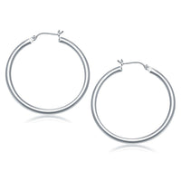 Thumbnail for 10k White Gold Polished Hoop Earrings (40 mm) Earrings Angelucci Jewelry   