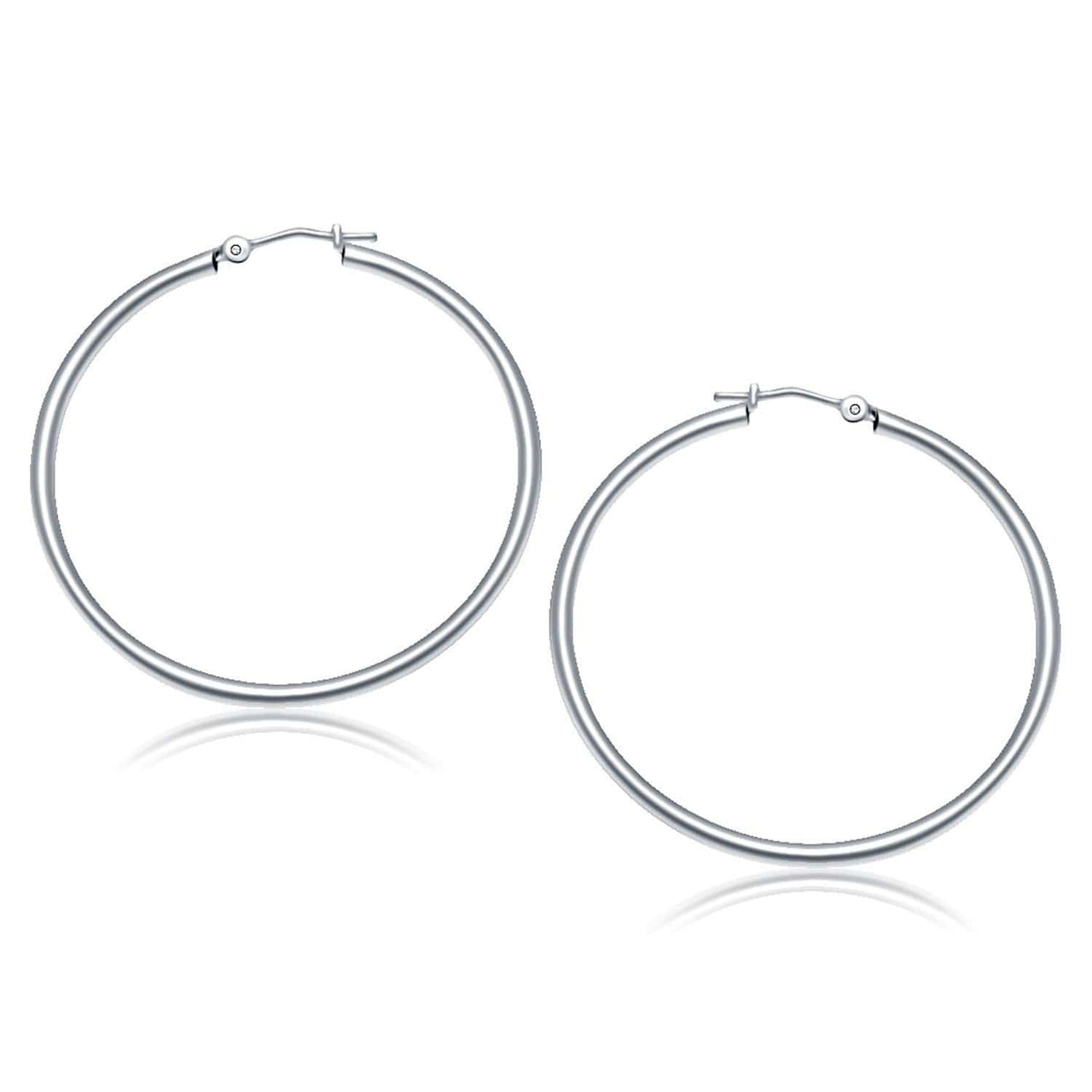 10k White Gold Polished Hoop Earrings (40 mm) Earrings Angelucci Jewelry   
