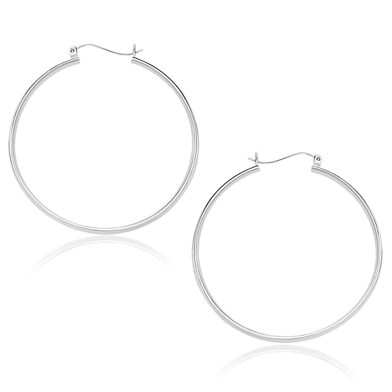10k White Gold Polished Hoop Earrings (40mm) Earrings Angelucci Jewelry   