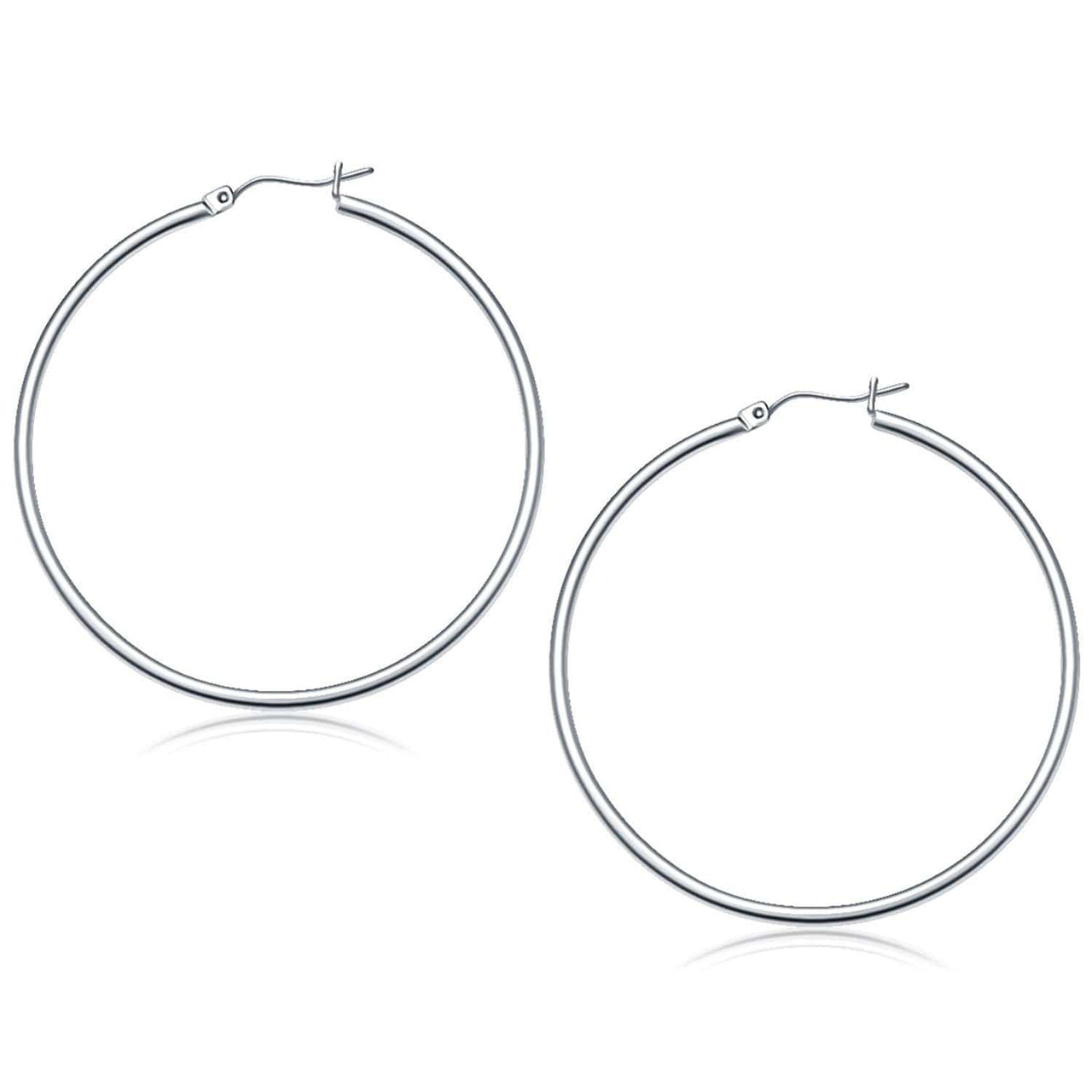 10k White Gold Polished Hoop Earrings (50 mm) Earrings Angelucci Jewelry   