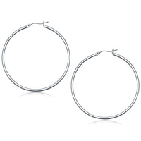 Thumbnail for 10k White Gold Polished Hoop Earrings (50 mm) Earrings Angelucci Jewelry   