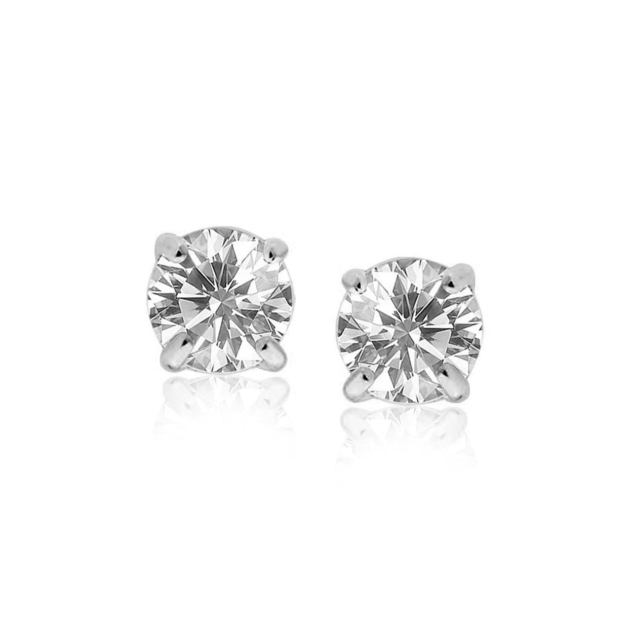 14k White Gold 8.0mm Round CZ Stud Earrings Earrings Angelucci Jewelry   