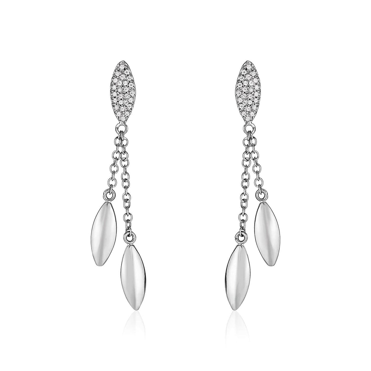 14k White Gold and Diamond Puff Marquise Dangle Earrings (1/4 cttw) Earrings Angelucci Jewelry   