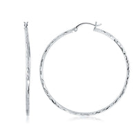 Thumbnail for 14k White Gold Diamond Cut Hoop Earrings (1 3/4 inch Diameter) Earrings Angelucci Jewelry   