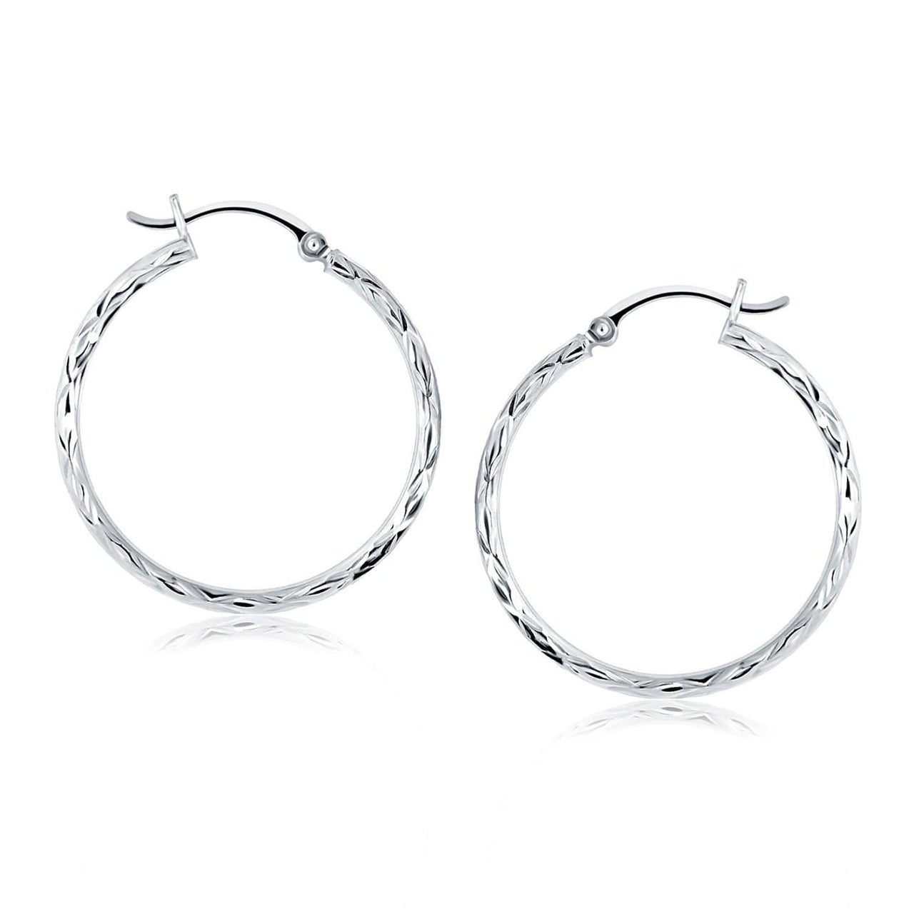14k White Gold Diamond Cut Hoop Earrings Earrings Angelucci Jewelry   