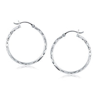 Thumbnail for 14k White Gold Diamond Cut Hoop Earrings Earrings Angelucci Jewelry   