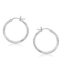 Thumbnail for 14k White Gold Diamond Cut Hoop Earrings  (25mm Diameter) Earrings Angelucci Jewelry   