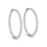 Thumbnail for 14k White Gold Diamond Hoop Earrings with Shared Prong Setting (2 cttw) Earrings Angelucci Jewelry   