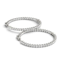 Thumbnail for 14k White Gold Diamond Hoop Earrings with Shared Prong Setting (2 cttw) Earrings Angelucci Jewelry   