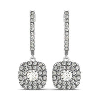 Thumbnail for 14k White Gold Double Halo Cushion Outer Shaped Diamond  Earrings (3/4 cttw) Earrings Angelucci Jewelry   