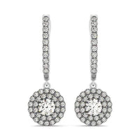 Thumbnail for 14k White Gold Double Halo Round Diamond Drop Earrings (1 cttw) Earrings Angelucci Jewelry   