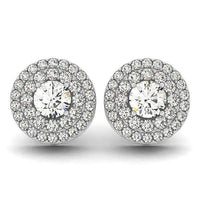 Thumbnail for 14k White Gold Double Halo Round Diamond Earrings (1 1/4 cttw) Earrings Angelucci Jewelry   